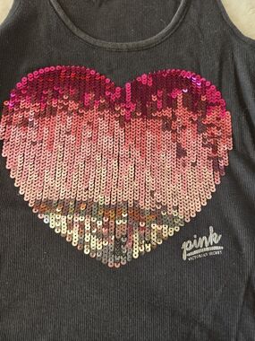 PINK Victoria's Secret Black Tank with Pink Ombre Sequin Heart